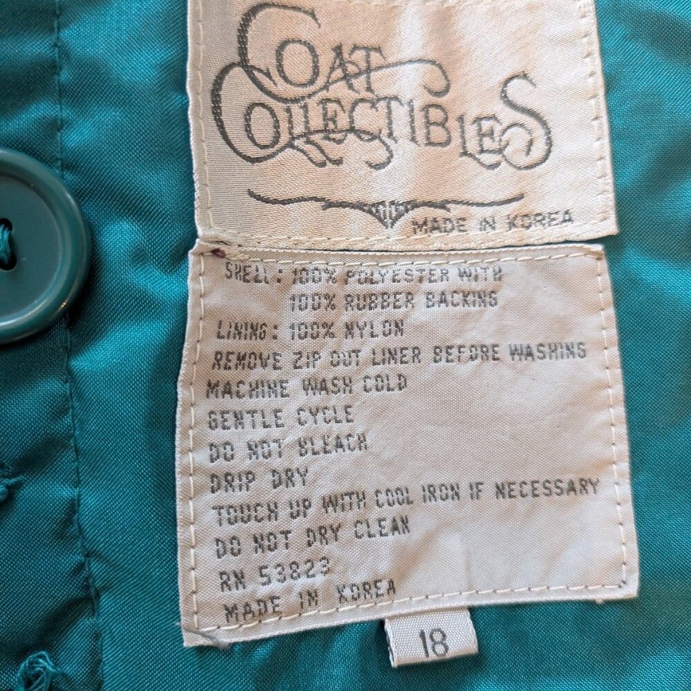 Vintage 1980s Coat Collectibles Raincoat in Teal Green Womens. stand up collar - Picture 5 of 5